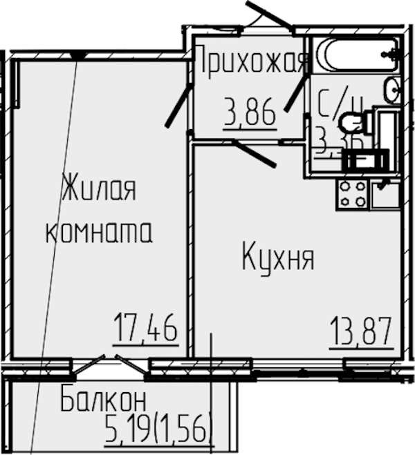 1-комнатная квартира 40.35 м², 6/8 эт., ЖК «SERTOLOVO PARK»